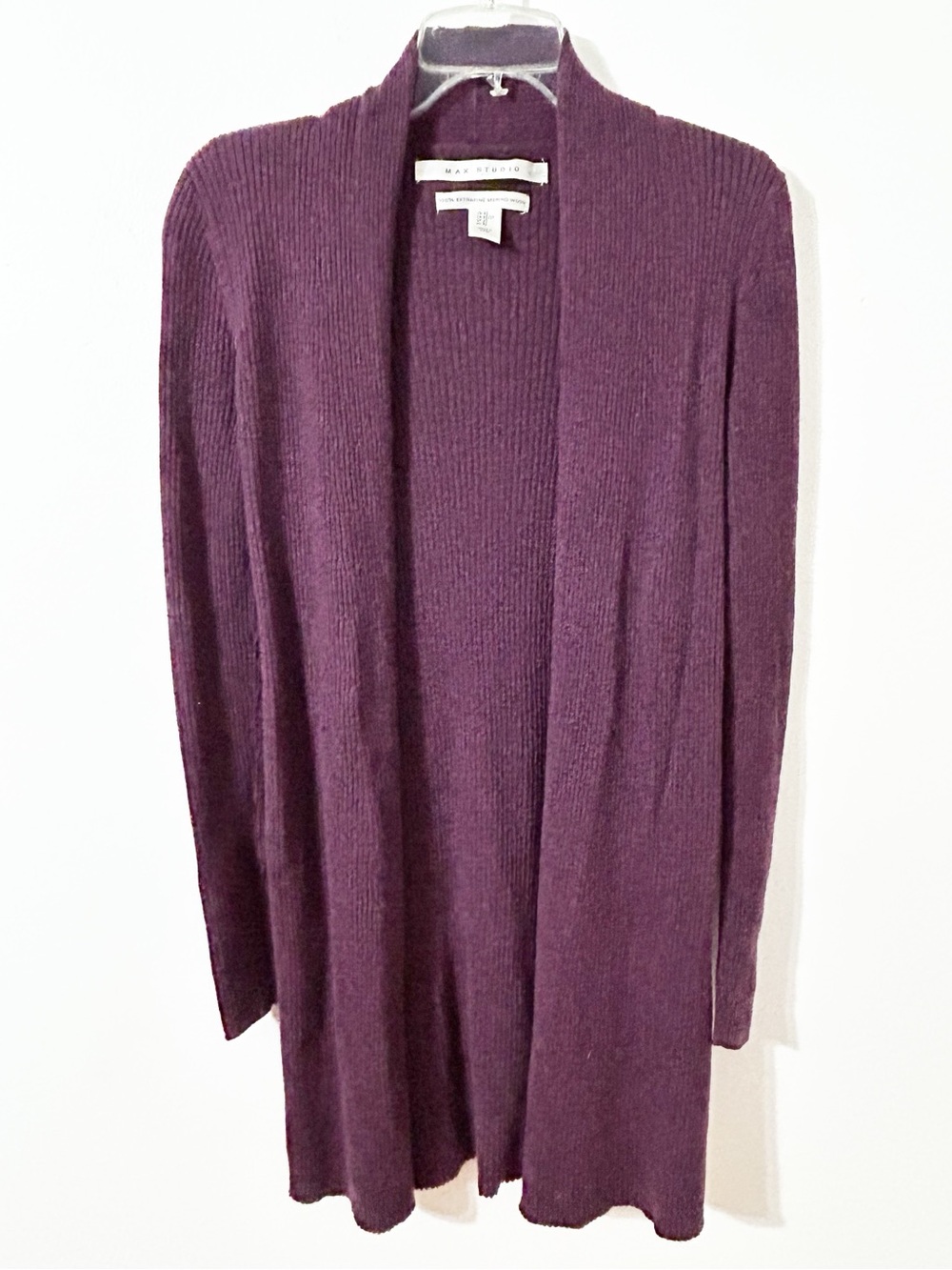 Max Studio Plum Open-Front Ribbed Cardigan